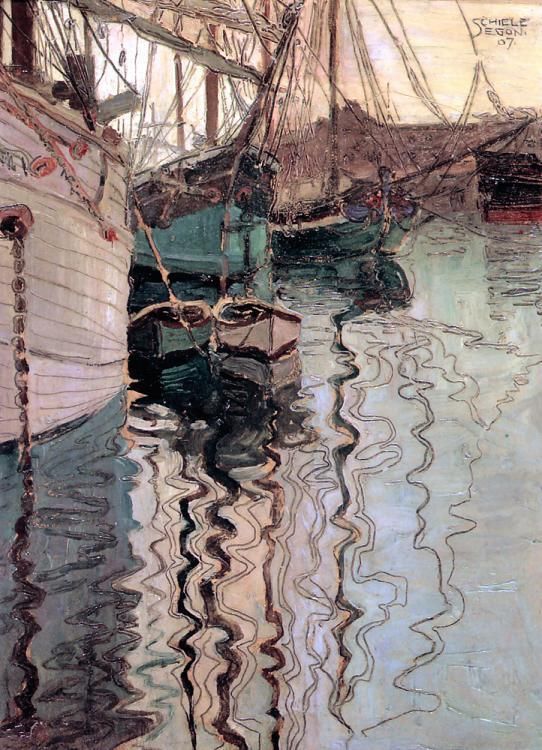 Egon Schiele Sail Boats in Wellenbewegtem Water Repro