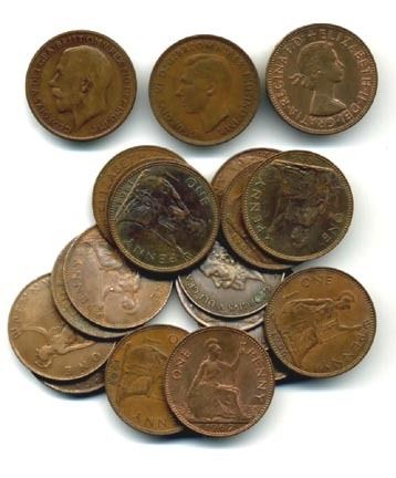 Lot of 18 Vintage UK Largy Penny George Edward Elizab