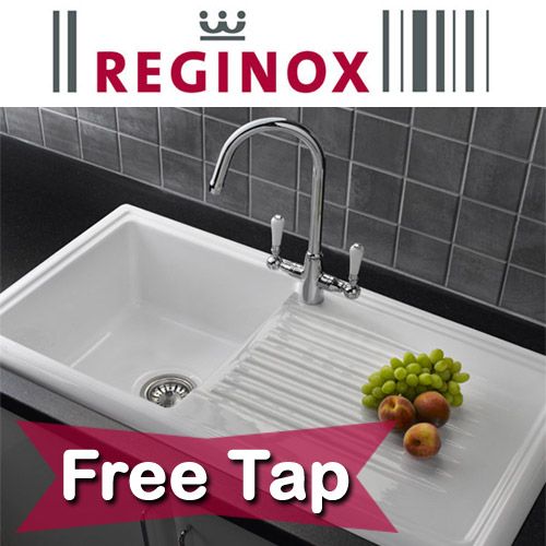  White Ceramic 1 0 Bowl Kitchen Sink with Elbe Kitchen Tap