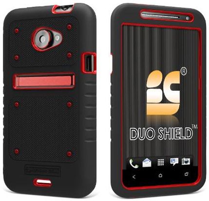 Red Black Duo Shield Rubber Skin Case Screen Saver for Sprint HTC EVO