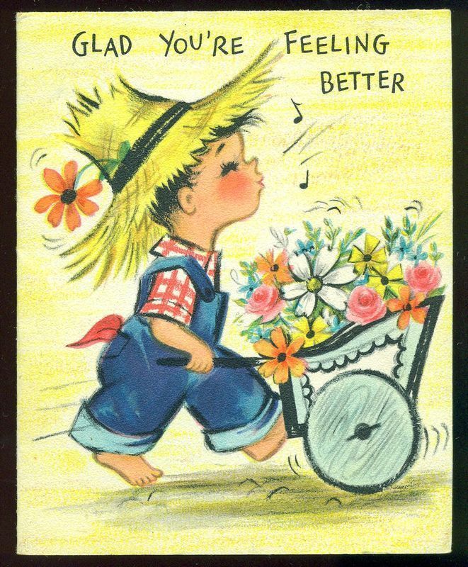  Vintage Hallmark Get Well Card Boy Wagon of Flowers