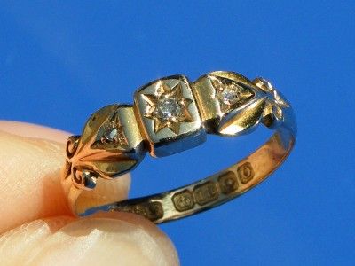 Antique Edwardian 18ct Gold Diamond Trilogy Ring 1913