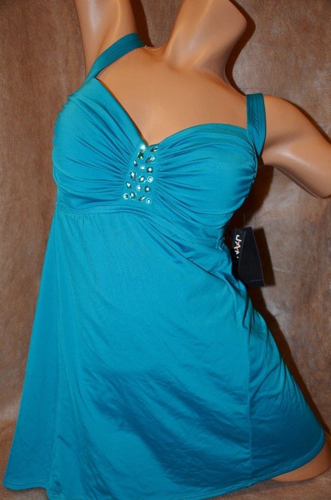  10 12 Bejeweled Glitz Glamour Swimdress Swim Suit Teal $118