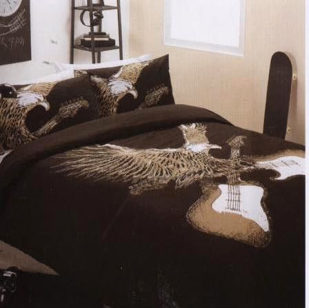 Eagle Rock Guitar Black Beige Double Quilt Cover Set