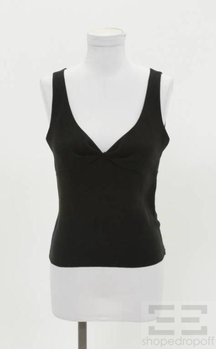 Emanuel UNGARO Black Gathered Front V Neck Sleeveless Top