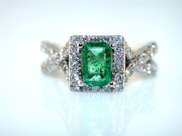 Fabulous Emerald Cut Emerald Diamond 14kt White Gold Ring