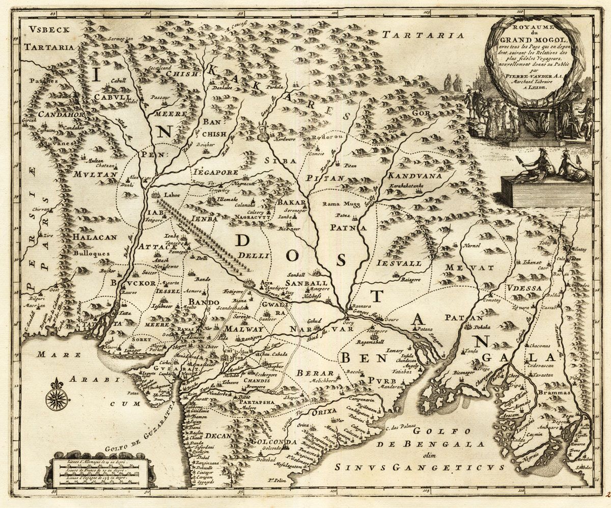 RARE Antique Map Mogol Mughal Empire Kingdom Pieter Van Der AA 1725