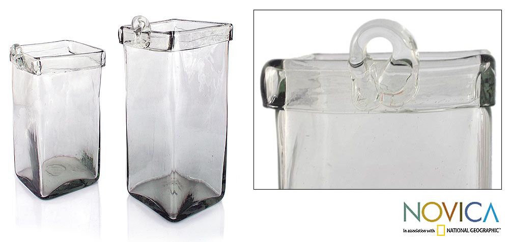 Ice Cubes Blown Glass Planter Set of 2 for Wall Display