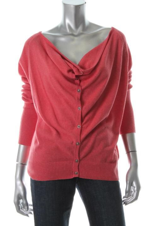 Eileen Fisher New Pink Cowl Neck Ribbed Trim Long Sleeves Cardigan