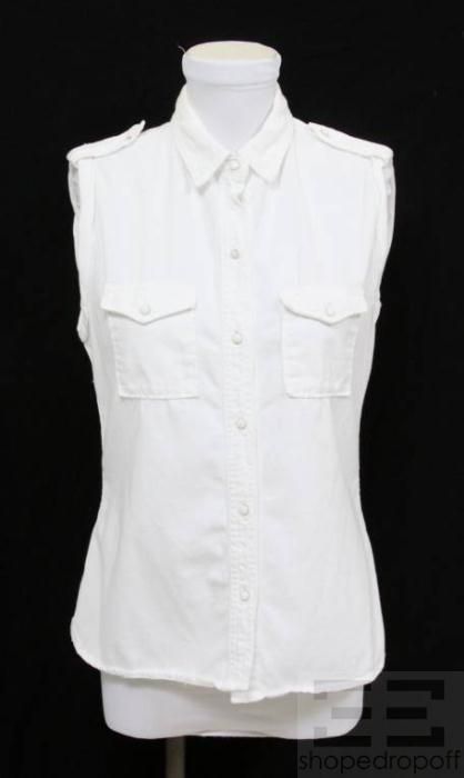 Equipment Femme White Cotton Twill Sleeveless Button Down Shirt Size