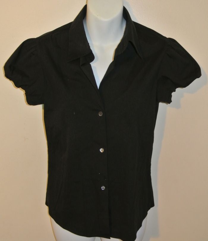 Theory Elida Black Short Bubble Sleeve Blouse Top Shirt M