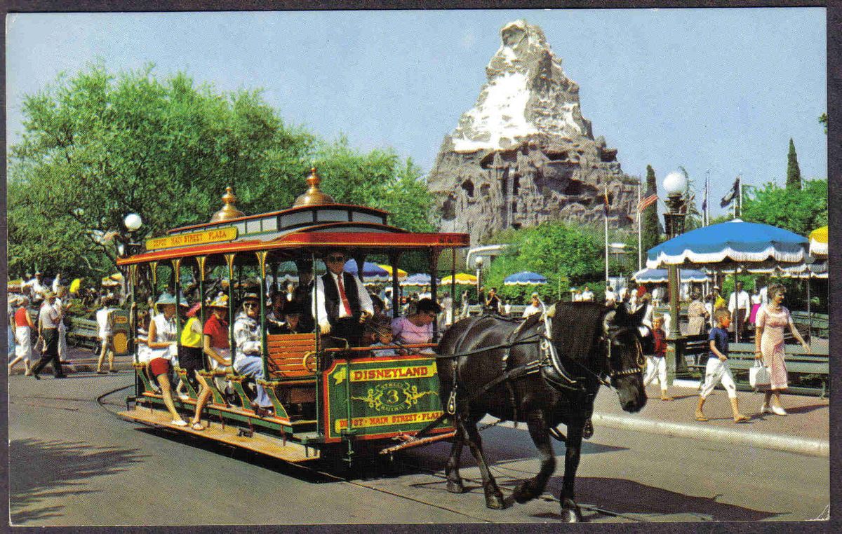 DISNEYLAND HORSE DRAWN STREETCAR VINTAGE POSTCARD