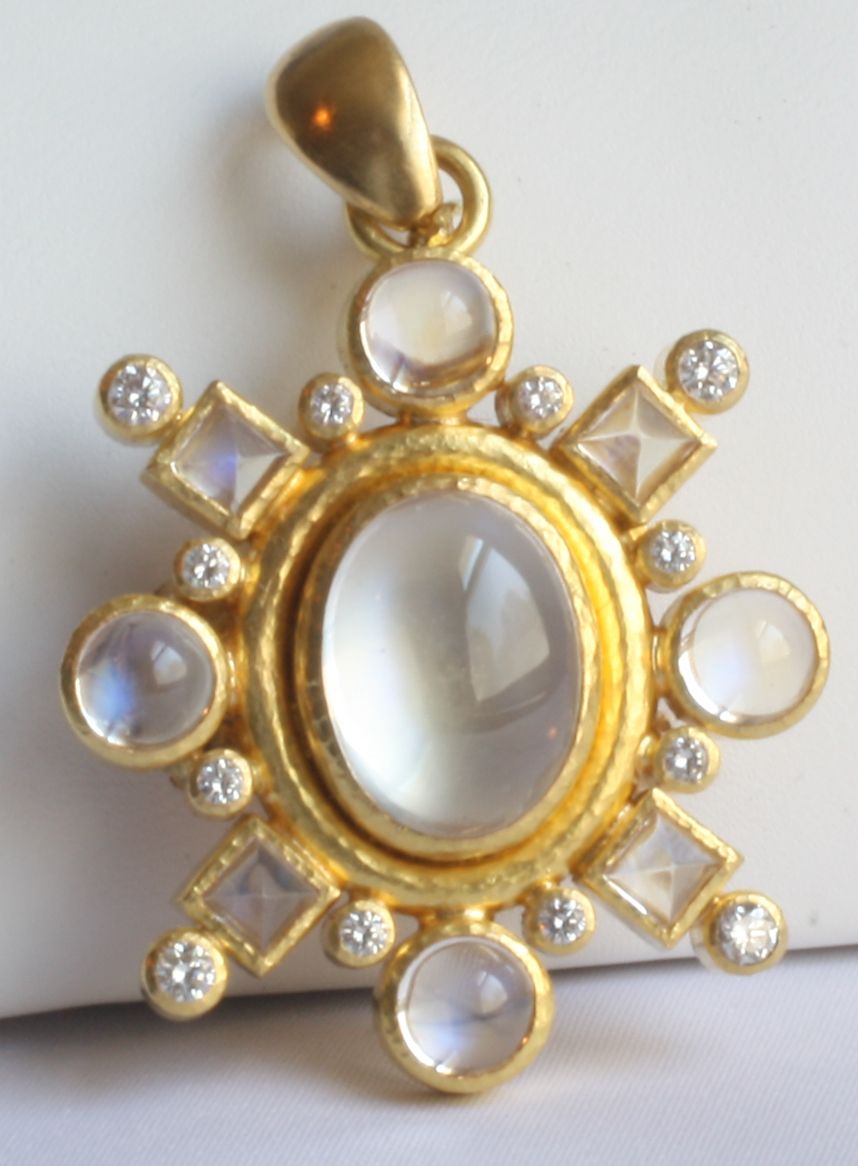 Elizabeth Locke 19kt yellow gold one of a kind moonstone diamond