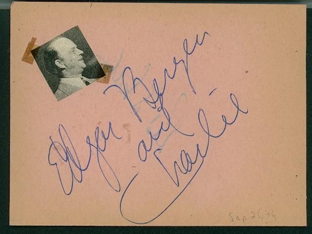 EDGAR BERGEN & CHARLIE VINTAGE SIGNED PAGE FROM AUTOGRAPH BOOK RED