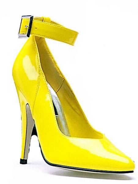 Ellie Shoes Sexy High Heel Yellow Pumps w Ankle Strap 5 Heel 8221