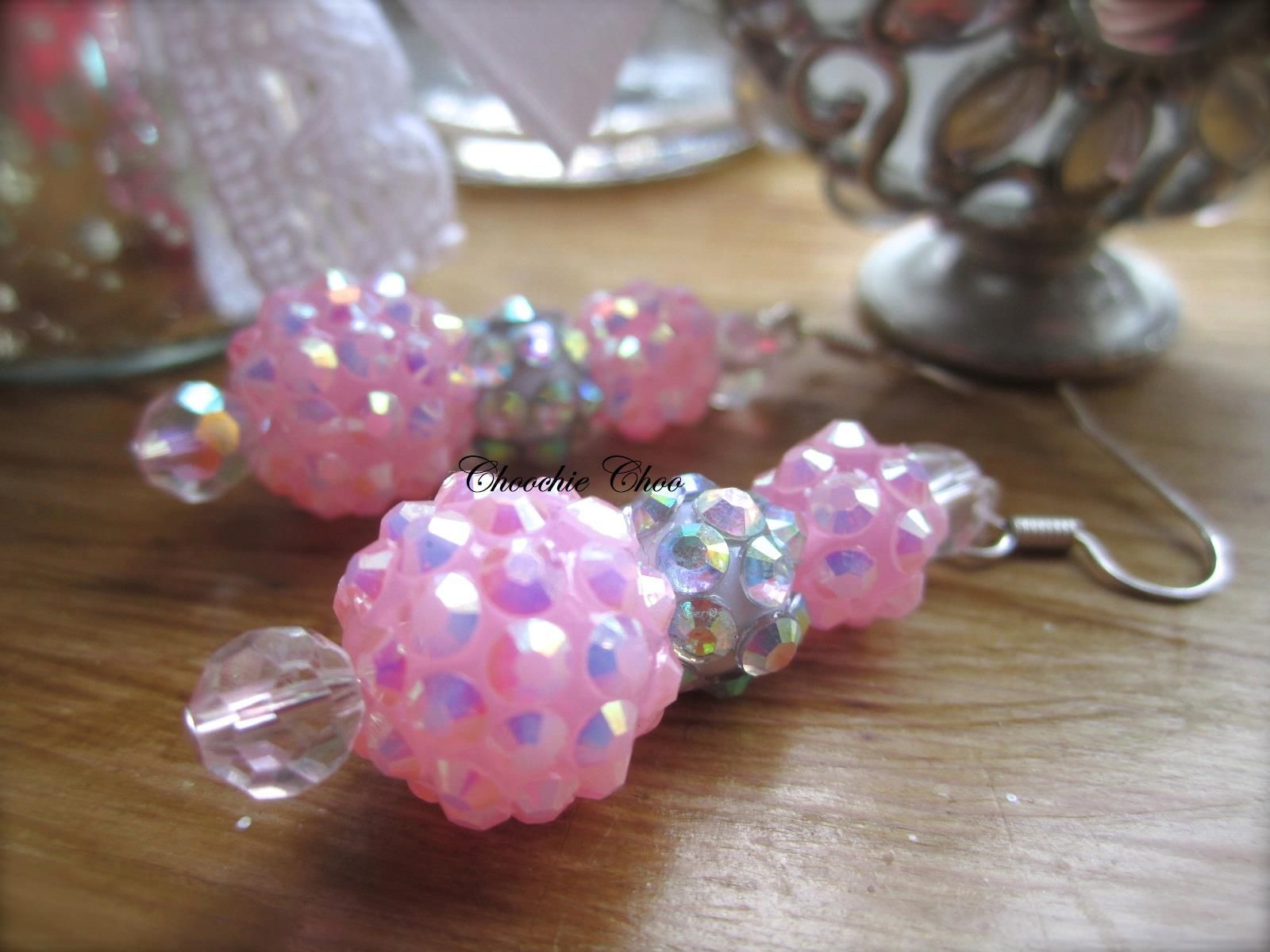 Pink Diamante Shamballa Bead Swarovski Crystal Necklace Pendant Chain