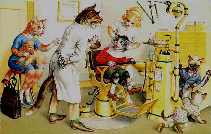 Eugen Hartung Artist Signed Mainzer Dressed Cats Dentist Office