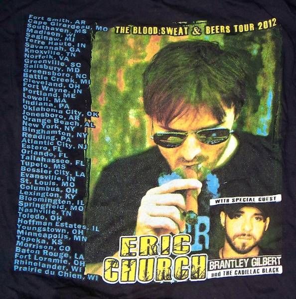 Eric Church 2012 The Blood Sweat & Beers Tour Concert T shirt XXL