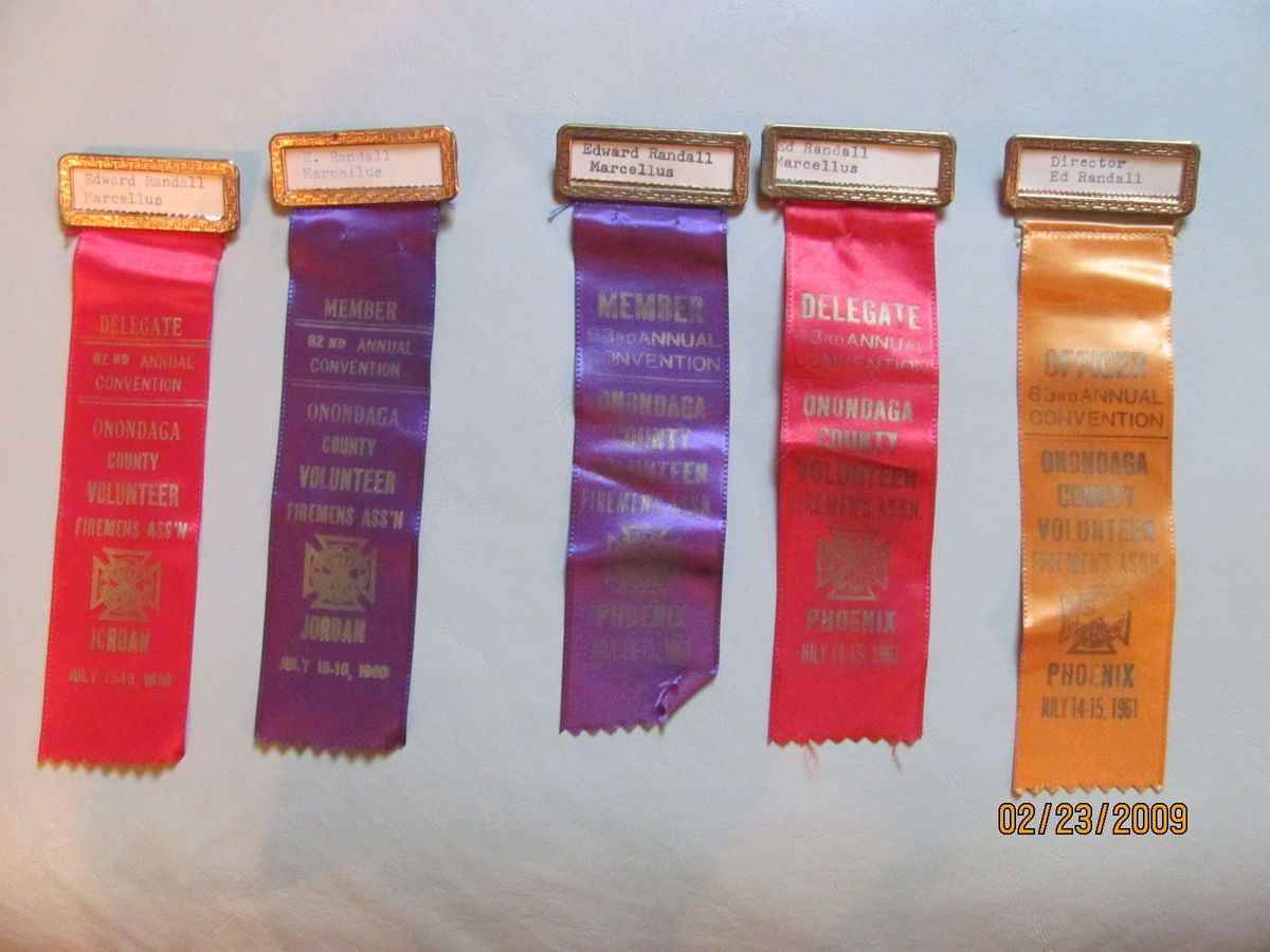  County NY Volunteer Firemens Fire ribbons Edward Randall 1960   1961