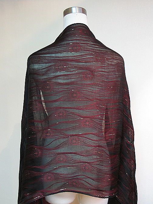 Dark Maroon Gold Chinese Ethnic Silk Shawl