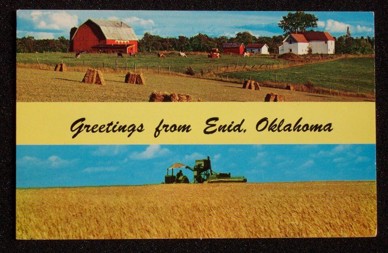 1950s Farming Reaping Grain Greetings Enid OK Garfield