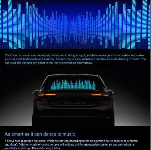  Blue Light Sound Music Activated Car Stickers Equalizer Fashion
