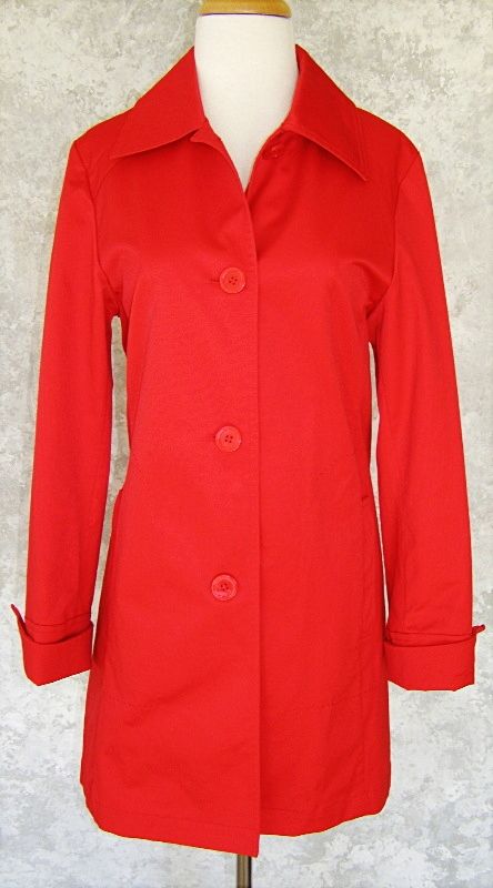 ELLEN TRACY COMPANY Red Trench Style Coat XS NWT NEW Rain Jacket Fall