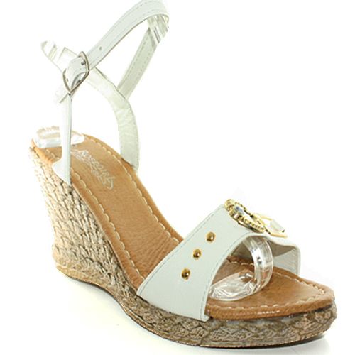 White Gold Embellished Espadrille Wedge Sandals Size 10