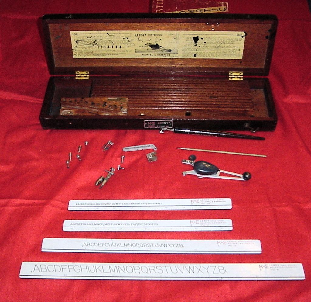 Leroy Drawing Lettering Set Keuffel Esser Drafting Tools w wooden case on  PopScreen