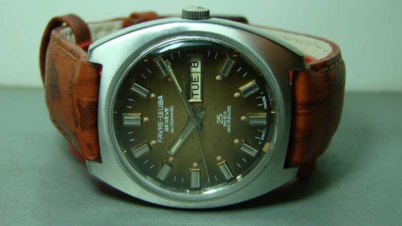 Vintage Favre Leuba Duomatic Auto Day Date Mens SS Wrist Watch Old