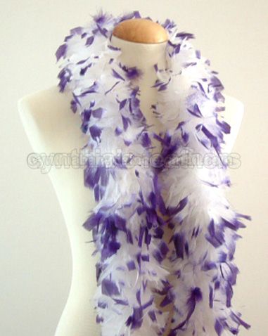45gm Chandelle Feather Boa White with Purple Tips New