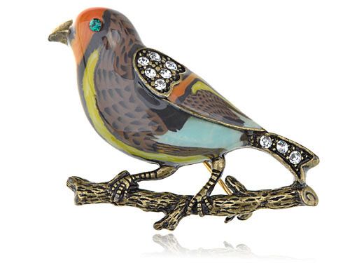  Crystal Rhinestone Enamel Sparrow Bird Costume Jewelry Pin Brooch