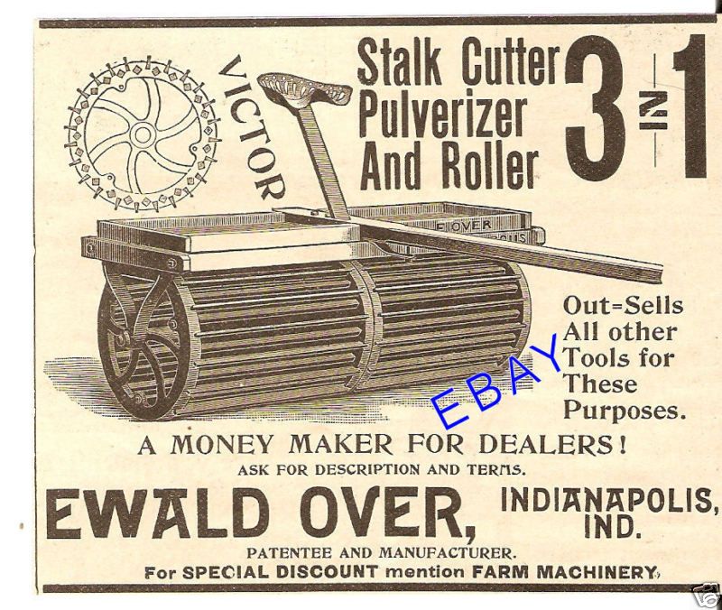 1894 Ewald Over Stalk Cutter Roller Ad Indianapolis In