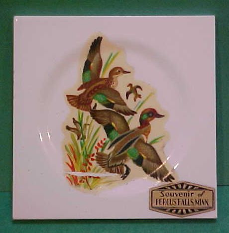 Fergus Falls MN ducks decal flying vintage ceramic tile Minnesota wall