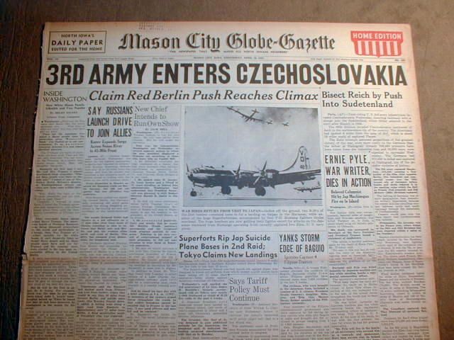  Newspaper Allies Liberate Czechoslovakia Ernie Pyle Dead