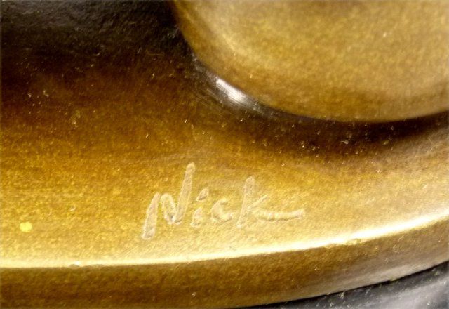 Erotic Bronze Sculpture Nude on Phallus Signed Nick