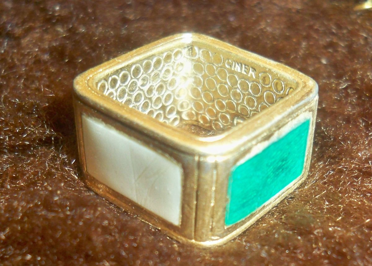 Vintage Ciner 4 Color Guilloche Enamel Square Gold Ring