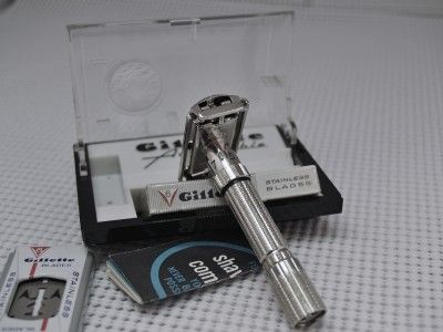 Gillette Nickle Plated Fatboy Adjustable de Safety Razor Set Dated