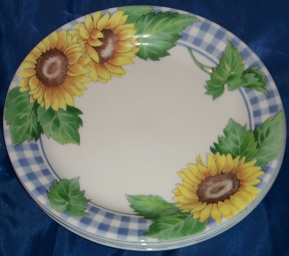 Corelle Sunsations Sunflower Bread Dessert Plates 4 EC