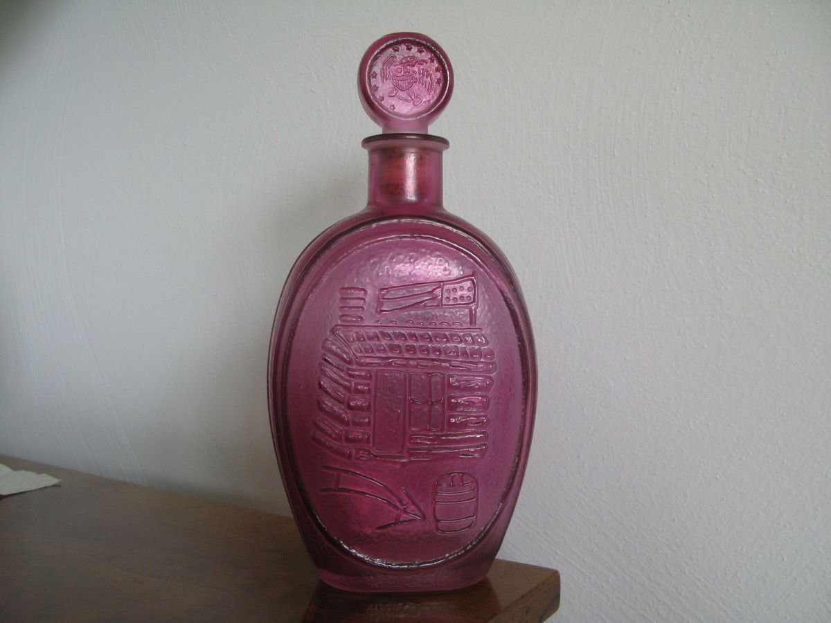 Ezra Brooks Cranberry Fuchsia Decanter w Stopper 1970 69 Log Cabin