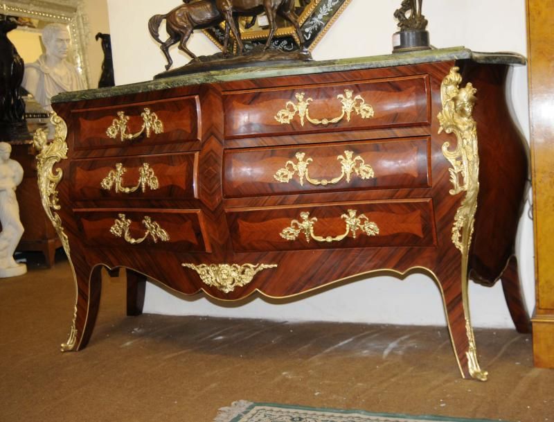 Pair French Bombe Commodes Chest Drawers Empire Furniture