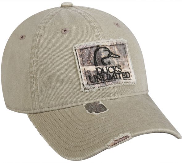  Du Khaki Worn Frayed Hat Cap w Camo Logo Hunting Fast s H