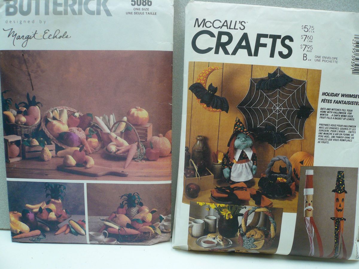  Pattern Halloween Witch, Bat Pumpkin WindSock Fall Harvest Fruit Uncut