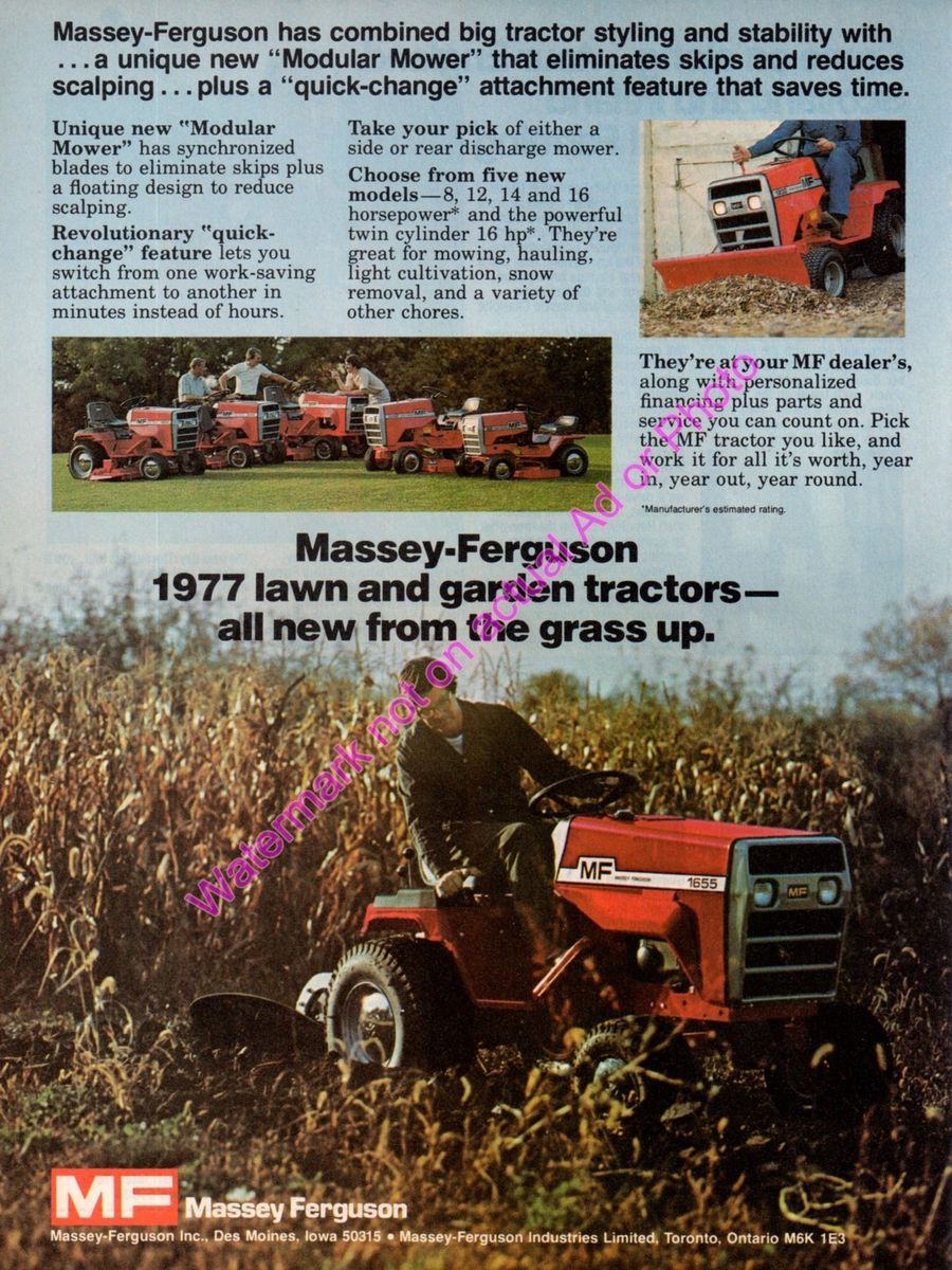 Ad Vintage 70s Era Massey Ferguson 1655 Farm Lawn Garden Tractor Mower On Popscreen