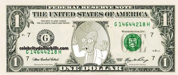 Futurama Professor Farnsworth Celebrity Dollar Bill Uncirculated Mint
