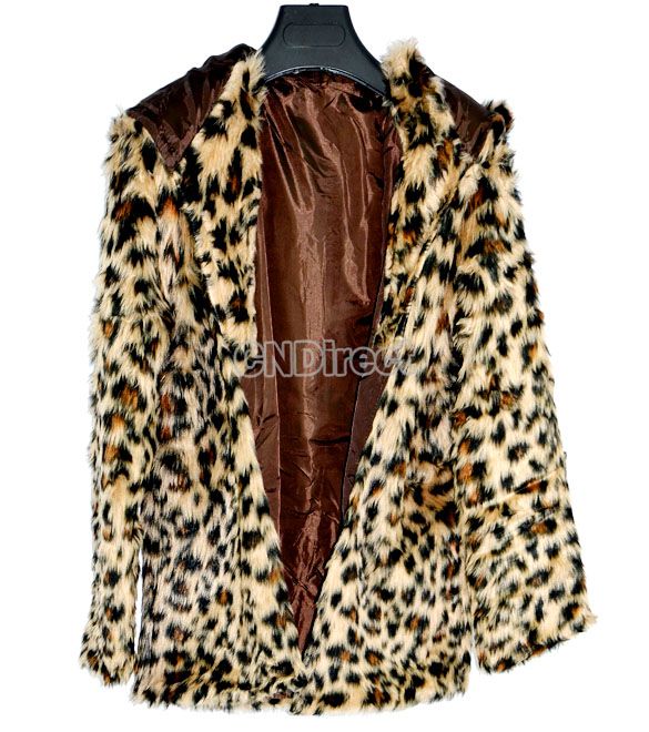 Sexy Fashion Women Leopard Faux Fur Coat Jacket Outerwear New Hot Sale