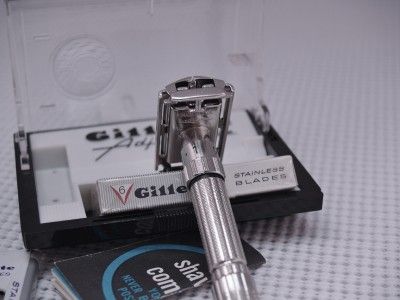 Gillette Nickle Plated Fatboy Adjustable de Safety Razor Set Dated