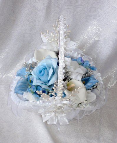 beautiful white or ivory satin flower girl baskets with inner