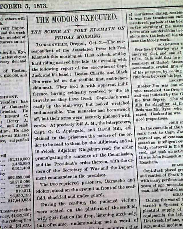 Captain Jack Modoc Indians Lava Beds War Executions Hangings 1873 NYC