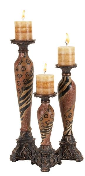 Set/3 Village Tribe Decor Cold Candle Stands Set.